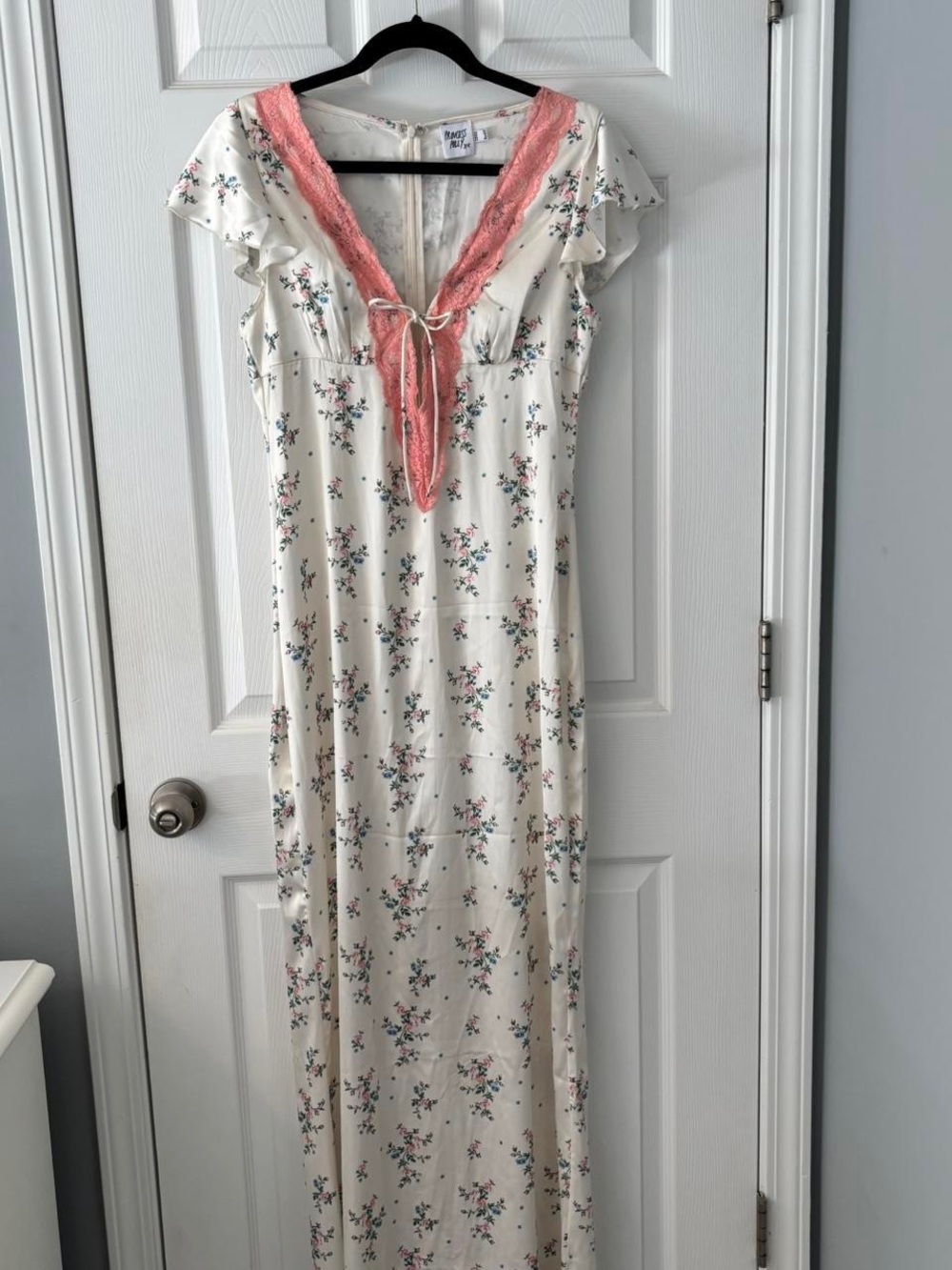 Princess Polly Cream Floral Maxi Chemise with Pink Lace Trim